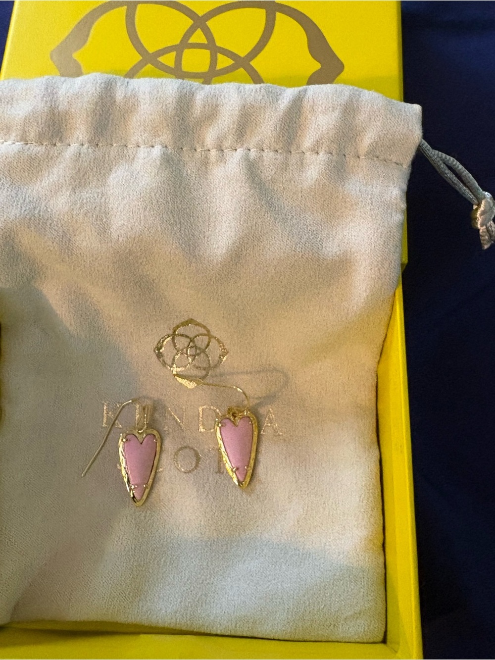 Kendra Scott Pink Lilac Heart Drop Earrings with Gold Trim